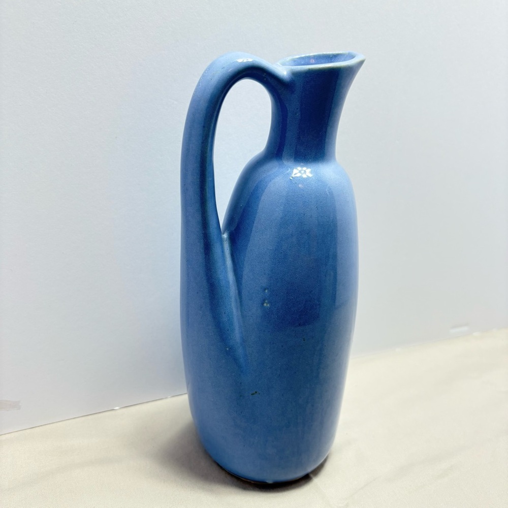 Vintage Tall Elegant Blue Ceramic Pitcher